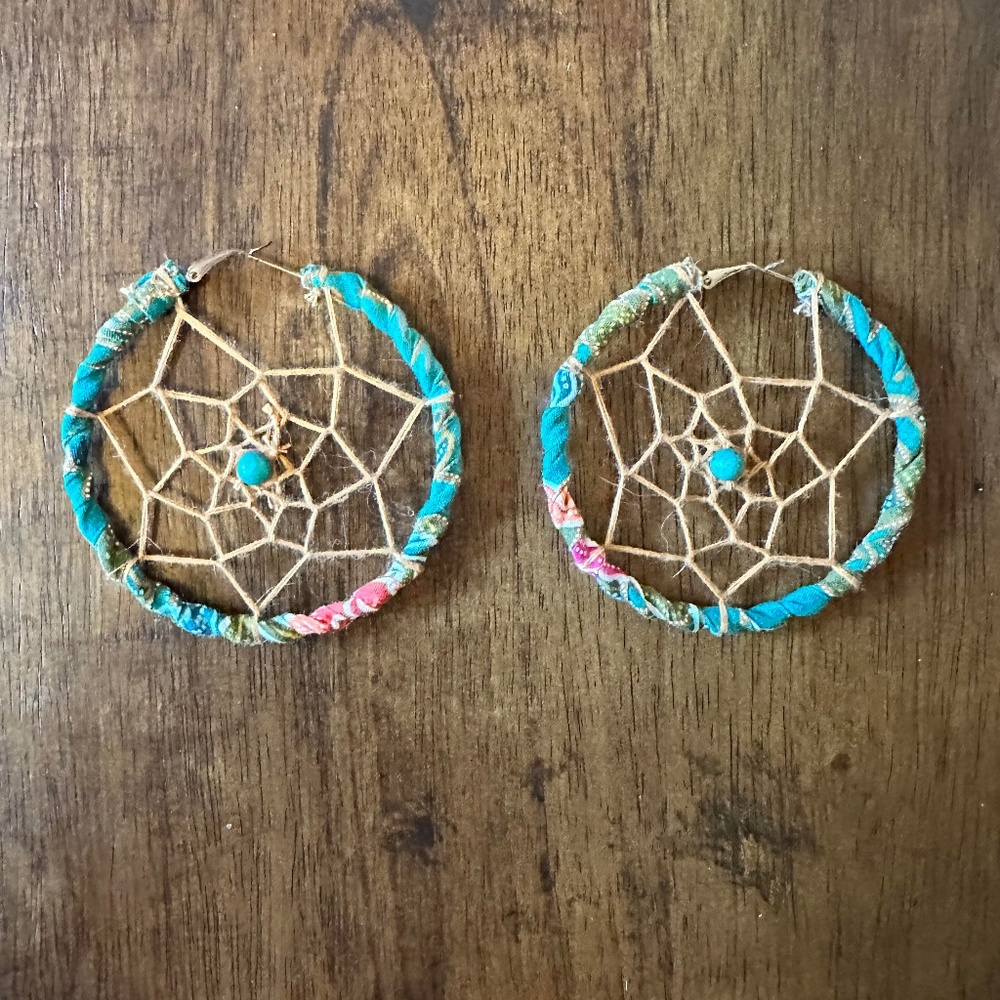 Handmade Fabric Wrapped Dream Catcher Earrings